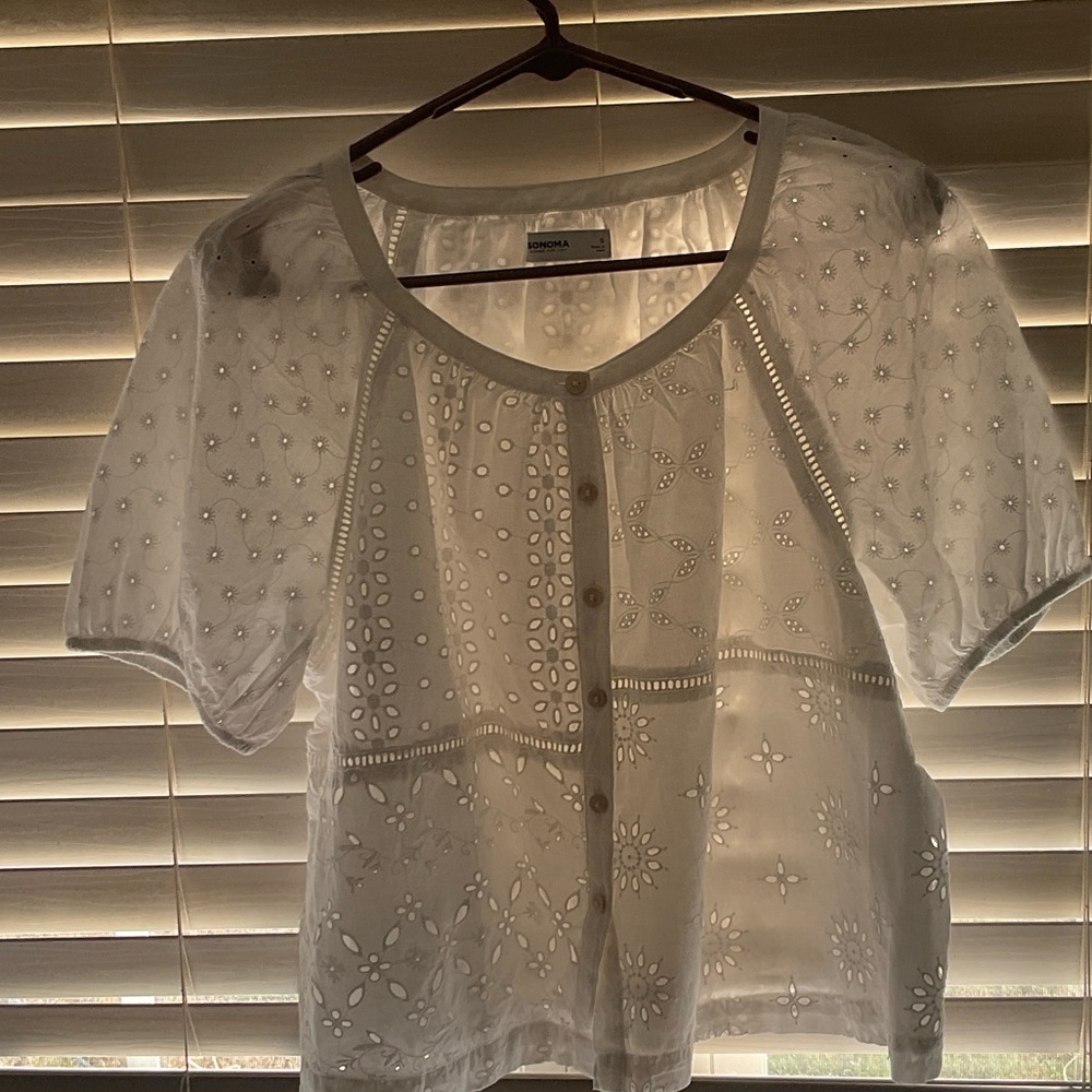 Sonoma White Eyelet Button-Up Blouse